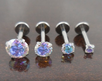 Rainbow Crystal 18G 1/4" 6mm  2,3,4 or 5mm Prong Set CZ Stones Tragus Nose Stud Cartilage Flat Back Earrings Helix Piercing Nose Stud Rings