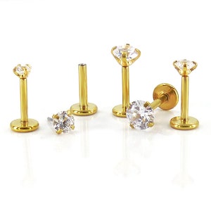 16G/18G/20G Threadless Flat Back Stud Earrings - Gold Push Pin Nose Stud - Tiny Flatback Studs - CZ Tragus Cartilage NEW Studs ~ Labret Stud