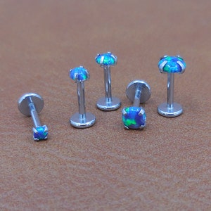 16/18G/20G 2-4mm Ocean Blue Green Opal - Flatback Threadless Push Pin Earrings - Triple Helix Piercing -  Nose Stud Ring NEW Opal Earrings