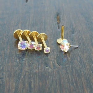 18G Implant Titan ~ Nasenstecker ~ AB Gold Ton Tragus ~ Flachrück Ohrringe Bolzen Helix Schmuck ~ Flatback Bolzen ~ Fadenlose Ohrringe 2 mm-4 mm