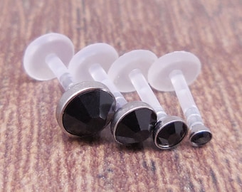 Labret BioFlex 16G, cristaux noirs, tragus, boucle d'oreille hélicoïdale