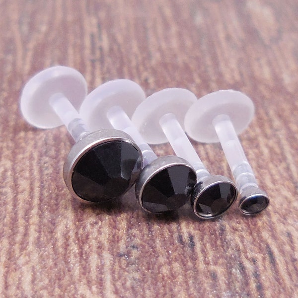 16G 6, 8 or 10mm Quad Triple Forward Helix BioFlex Earring Tragus Medusa Monroe Black Gothic Crystal Lip Labret BioPlast Cartilage Rings