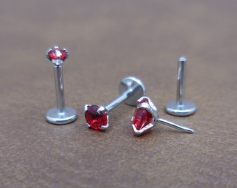 16G / 18G / 20G NEUE rote CZ fadenlose flache Rückseite Ohrringe - Push Pin Nasenstecker - Flatback Ohrstecker - Labret Bolzen - Tragus Knorpel Ohrstecker Schmuck