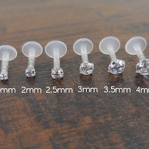 16G Flatback Earrings Stud 6, 8, 10mm 1.5-4mm Clear CZ Triple Helix Stud BioFlex BioPlast Earring Cartilage Tragus Monroe Lip Rings