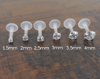 Kolczyki 16G Flatback 6, 8, 10 mm 1,5-4 mm Przezroczysty cyrkon Kolczyki z potrójną spiralą BioFlex BioPlast Chrząstka Tragus Kolczyki Monroe na wargę