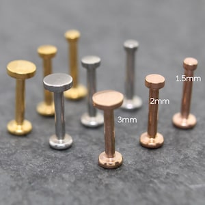 Small Flat Disc Circle Labret Stud 16G, 18G, 20G Flatback Threadless Tragus Helix Push Pin Earrings Cartilage Flat Back Gold Tone Nose Stud