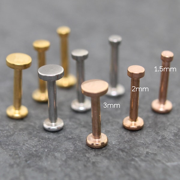 Kleine platte schijf cirkel labret stud 16G, 18G, 20G plaksteen draadloze tragus helix push pin oorbellen kraakbeen platte achterkant goudkleurige neusstekker