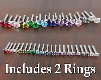 Stud Bones Rings Stainless Steel Pair 2mm or 3mm Prong Set 20G 18G Nose Rainbow Prism AB Crystal CZ 20G 18G Nose Stud