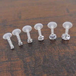 16G Flatback Earrings Stud 6, 8, 10mm 1.5-4mm Clear CZ Triple Helix Stud BioFlex BioPlast Earring Cartilage Tragus Monroe Lip Rings NEW image 2