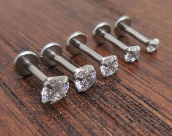 Pair 14G Threadless Labret Earrings – Flat Opal Push-In Studs For Tragus, Rook, Helix