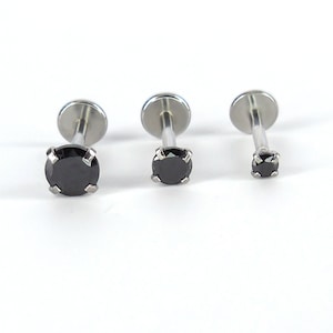 16G/18G/20G NEW Black CZ Threadless Flat Back Earrings - Push Pin Nose Stud - Flatback Studs - Labret Stud - Tragus Cartilage Stud Jewelry