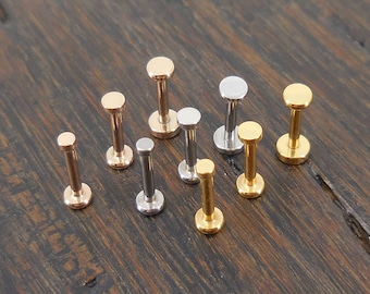 Small Flat Disc Circle Labret Stud 16G, 18G, 20G Flatback Threadless Tragus Helix Push Pin Earrings Cartilage Flat Back Gold Tone Nose Stud