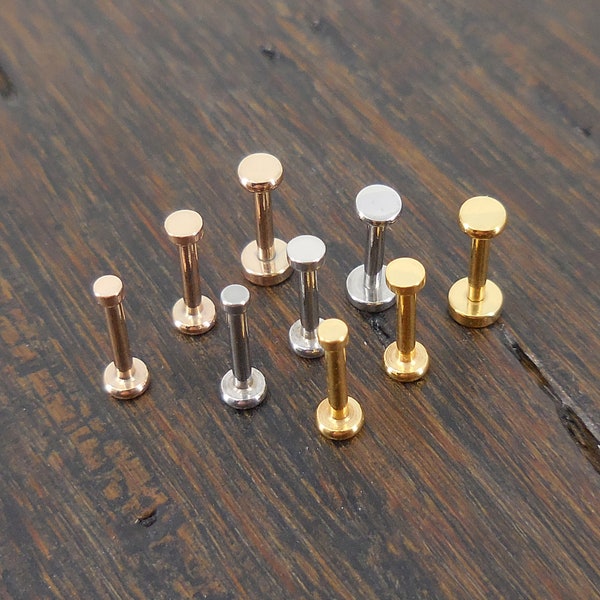 Small Flat Disc Circle Labret Stud 16G, 18G, 20G Flatback Threadless Tragus Helix Push Pin Earrings Cartilage Flat Back Gold Tone Nose Stud