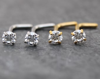 Par de pequeños pendientes de nariz de moissanita • Anillos de nariz en forma de L de titanio • Pendiente de nariz transparente de 18G/20G • Anillos de nariz en forma de L con revestimiento PVD de oro