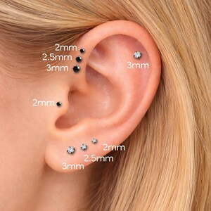 Black PVD Flat Back Earrings 18G Internally Threaded Clear Cubic Zirconia - Hypoallergenic Elegant Rings Ear Nose Stud - Cartilage Earrings