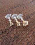 16G Flatback Earrings 6mm, 8mm or 10mm Gold Tone Titanium Prong Set Clear CZ Triple Forward Helix BioFlex BioPlast Cartilage Tragus Rings