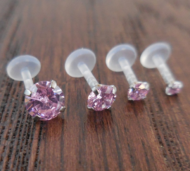 16G Tragus Jewelry Triple Helix Cartilage Earrings Prong Set Pink Crystal 6-10mm Bioflex Labret Lip Rings