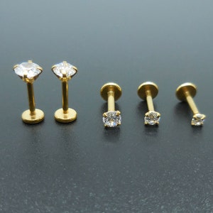 Boucles d'oreilles en acier chirurgical 18G à dos plat, 2-4 mm, oxyde de zirconium transparent transparent, clous de nez, anneaux Tragus