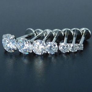 Aros sin rosca de 16G-18G-20G ~ Anillos de cartílago de moissanita de 2-5 mm ~ Aro para nariz con pasador a presión ~ Aro para labio y trago de acero inoxidable