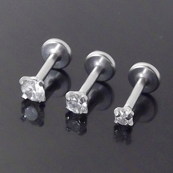 18g 2mm 2.5mm or 3mm Tragus Jewelry 1/4" 6mm Cartilage Triple Helix Piercing Bar Ear Nose Ring Cubic Zirconia Earring Stainless Steel