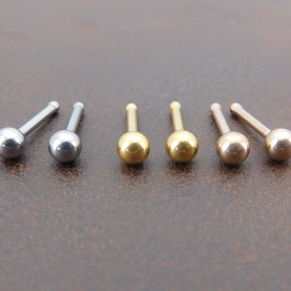Pair 1.5, 2, 2.5 or 3mm Simple Petite Ball Nose Bones · 18G Gold Tone Nose Studs · 20G Comfortable Nose Bones · Surgical Steel Sphere Ball