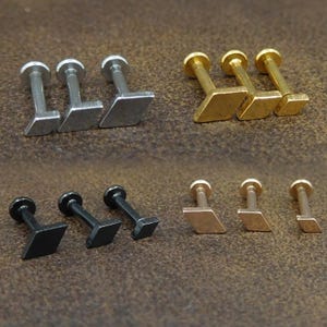 16G, 18G, 20G Small Diamond Shape Labret Stud, Flatback Threadless Tragus Helix Push Pin Stud Earrings,  Flat Back Rose/Gold Tone Nose Stud
