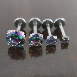 18g 2, 3, 4 or 5mm Earring Jewelry 1/4 6mm Rainbow Crystal CZ Cartilage Triple Forward Helix Tragus Piercing Ear Nose Ring NEW Nose Stud image 2