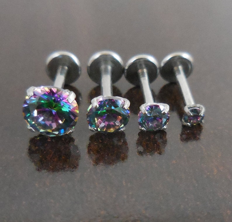 18g 2, 3, 4 or 5mm Earring Jewelry 1/4 6mm Rainbow Crystal CZ Cartilage Triple Forward Helix Tragus Piercing Ear Nose Ring NEW Nose Stud image 2
