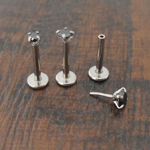 18G 2,2.5,3mm Tragus Black CZ Stone Stainless Threadless 6mm-8mm Push Pin Triple Cartilage Helix Nose Ring Labret Lip Earrings Prong Set