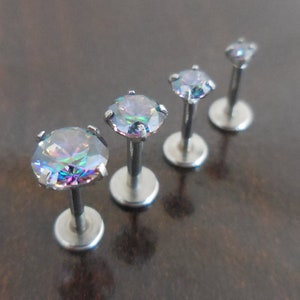 18g 2, 3, 4 or 5mm Earring Jewelry 1/4 6mm Rainbow Crystal CZ Cartilage Triple Forward Helix Tragus Piercing Ear Nose Ring NEW Nose Stud image 5