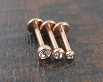 Rose Gold Tone Internally Threaded 18G 2,2.5,3mm Triple Forward Helix Earrings Cartilage Tragus Jewelry 6mm Stud Labret Lip Ring Earring