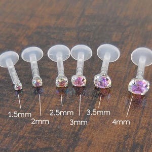 16G AB Crystal BioFlex Labret • Forward Helix Earrings • Tiny Tragus Piercing Stud • Cartilage Earring • Labret Stud Earring