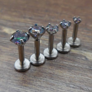 16G 2-4mm 1/4" Unique Dark Prism Prong Set Triple Helix Forward Earrings Cartilage Tragus Earring Jewelry Stud Stainless Steel 6mm Posts