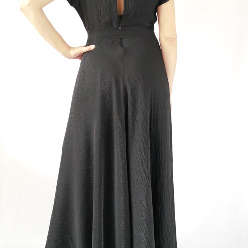 Black dress Long sleeveless dress Dress with wide build Silk dress black outlets dress to measure Black handmade dress