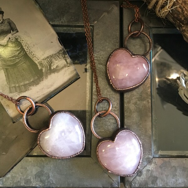 Rose Quartz Crystal Necklace / Pink Crystal Heart Jewelry Pink Stone Necklace Pendant / Bohemian Jewelry Valentines Day Gift Bridesmaid
