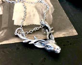 Tiny Talisman Collection - Sterling Silver Stag Deer Necklace Pendant  30mm  / Curated  Collection