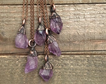 Raw Amethyst Crystal Necklace Small Rough Amethyst Jewelry / Purple Stone Hippie Jewelry Witchy Electroformed Boho Layering Necklace Pendant