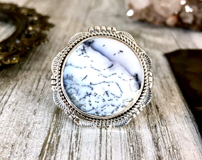 Size 7 Dendritic Opal Statement Ring Set in Sterling Silver / Curated by FOXLARK Collection