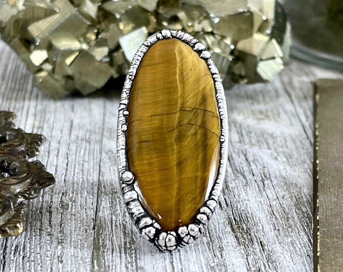Silver Tigers Eye Ring Size 7.5 / Bohemian Big Stone Statement Ring / Foxlark Collection - One of a Kind