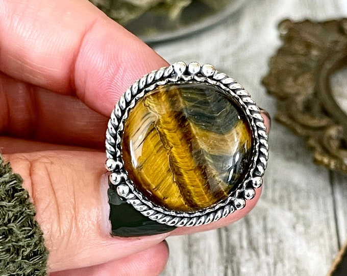 Size 6 Tiger Eye Statement Ring Set in Sterling Silver  / Curated by FOXLARK Collection
