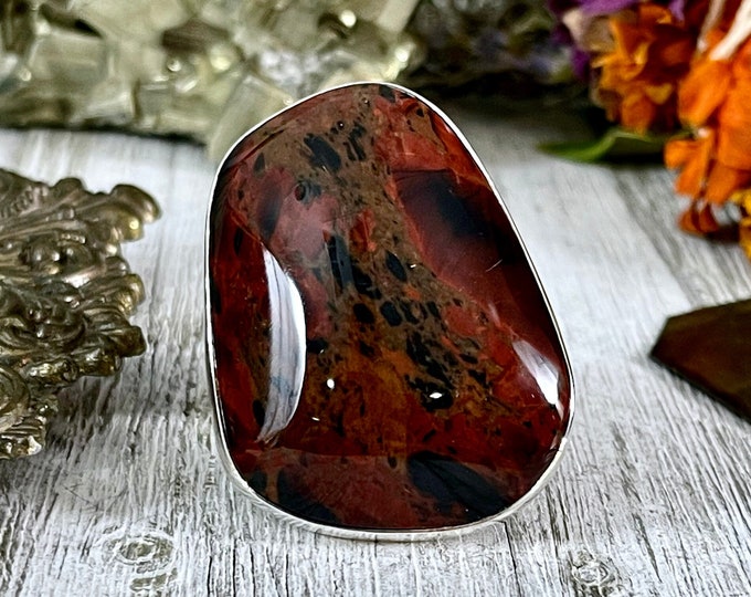 Size Adjustable Mahogany Obsidian Statement Ring Set in Sterling Silver  / Curated by FOXLARK Collection