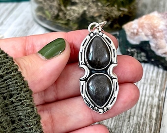 Silver Sheen Obsidian Mystic Moon Crystal Statement Necklace in Sterling Silver / Designed by FOXLARK Collection/ Witchy Crystal Necklace