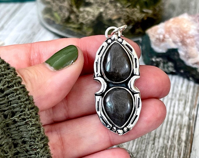 Silver Sheen Obsidian Mystic Moon Crystal Statement Necklace in Sterling Silver / Designed by FOXLARK Collection/ Witchy Crystal Necklace