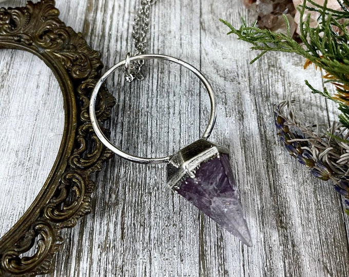 Silver Amethyst Crystal Pendulum Necklace in Fine Silver / Foxlark Collection / Purple Stone Dosing Pendulum / Witchy Gothic Jewelry