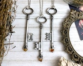 Raw Citrine Necklace Vintage Key Necklace Silver Skeleton Key Necklace Raw Crystal Jewelry Yellow Gemstone Raw Stone Jewelry