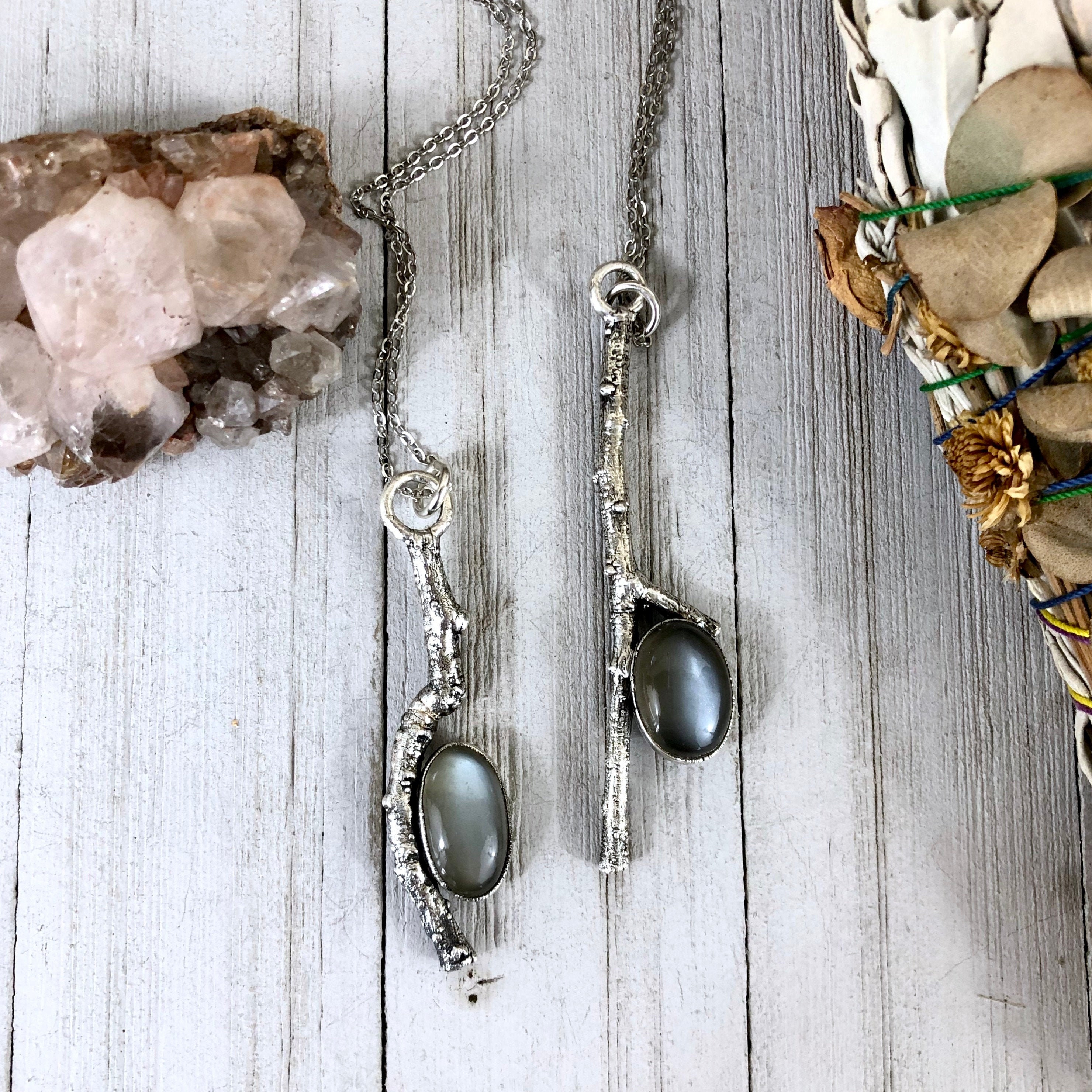 Sticks & Stones Necklace Grey Moonstone Crystal Necklace