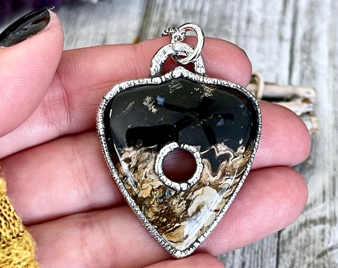 Fossilized Palm Root Ouija Planchette Statement Necklace in Fine Silver  / Foxlark Collection - One of a Kind