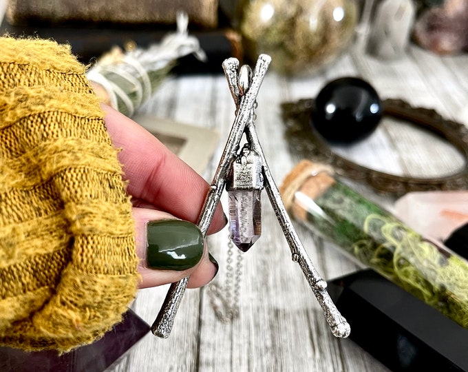 Sticks & Stones Collection- Raw Vera Cruz Amethyst Crystal Necklace in Fine Silver // Big Crystal Necklace. Witchy Jewelry Gothic Pendant
