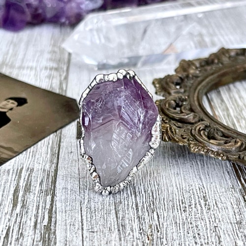 Size 7.5 Big Raw Amethyst Purple shops Crystal Ring in Fine Silver / Foxlark Collection - One of a Kind