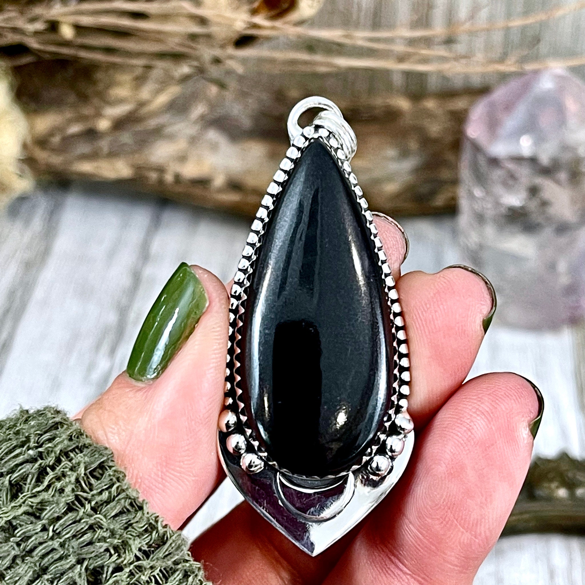 ★MIDNIGHT MOMENT.★ volume onyx necklace Midnight Moon Crystal Necklace- Black Onyx in Sterling